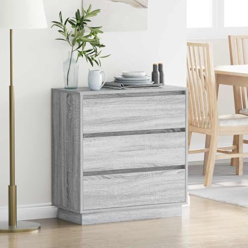 Pangshiyuan Nachttisch mit 3 Schubladen, Grau Sonoma MDF Holzwerkstoff, Modernes Design, Schlafzimmer Kommode, 71W x 34.5D x 75H cm von Pangshiyuan