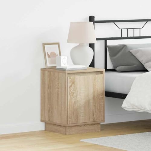 Pangshiyuan Nachttisch mit LED-Beleuchtung in Sonoma Eiche Optik, Moderner Beistelltisch mit Stauraum, Schlafzimmermöbel, Beleuchteter Nachttisch, Braun, 39W x 34.5D x 50H cm von Pangshiyuan