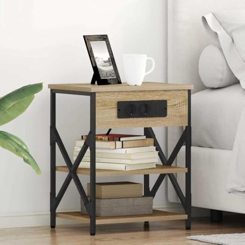 Pangshiyuan Nachttisch mit Ladestation und Regal, Moderner Beistelltisch mit USB-Steckdose, Stauraum für Schlafzimmer, Sonoma Eiche Optik, 41W x 31D x 51H cm Pangshiyuan Nachttisch mit Ladestation und Regal, Moderner Beistelltisch mit USB-Steckdose, Stauraum für Schlafzimmer, Sonoma Eiche Optik, 41W x 31D x 51H cm von Pangshiyuan