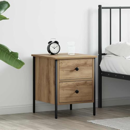 Pangshiyuan Nachttisch mit Schublade aus Eiche Dekor, Moderner Beistelltisch mit Metallgestell, Minimalistisches Design, Schlafzimmermöbel, Stauraum, 40W x 42D x 50H cm von Pangshiyuan