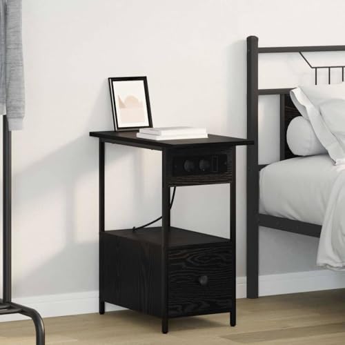 Pangshiyuan Nachttisch mit Schublade und Regal, Holzwerkstoff in Schwarze Eiche, Modernes Design mit Stahlbeinen, Schlafzimmer Kommode, 60W x 30D x 61H cm Pangshiyuan Nachttisch mit Schublade und Regal, Holzwerkstoff in Schwarze Eiche, Modernes Design mit Stahlbeinen, Schlafzimmer Kommode, 60W x 30D x 61H cm von Pangshiyuan