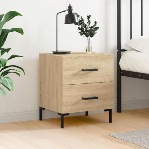 Pangshiyuan Nachttisch mit Schubladen, Holzwerkstoff in Sonoma-Eiche, Modernes Design mit Metallfüßen, Praktischer Beistelltisch für Schlafzimmer, 40W x 35D x 47.5H cm von Pangshiyuan