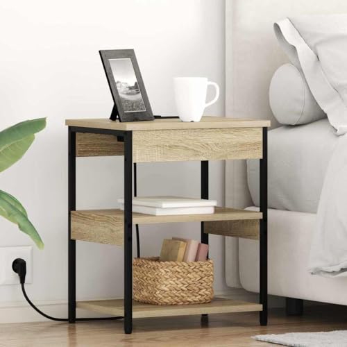 Pangshiyuan Nachttisch mit Steckdose und USB-Ladestation, 2 Regale, Modernes Design in Sonoma Eiche, Schlafzimmer Wohnzimmer, 31W x 41D x 51H cm Pangshiyuan Nachttisch mit Steckdose und USB-Ladestation, 2 Regale, Modernes Design in Sonoma Eiche, Schlafzimmer Wohnzimmer, 31W x 41D x 51H cm von Pangshiyuan