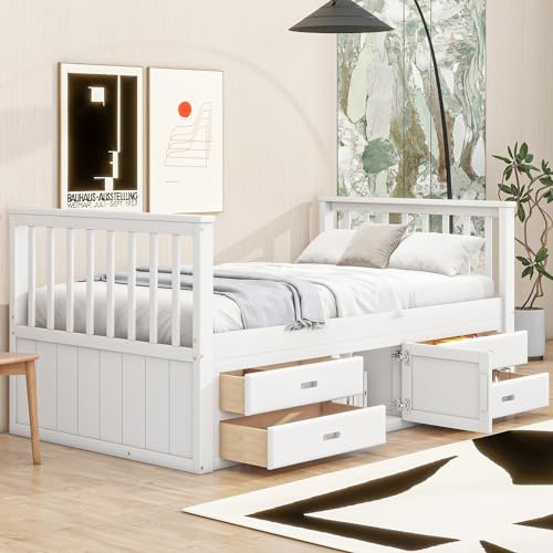 Pangshiyuan Podestbett, 90x200 cm Kinderbett mit Schubladen, Stauraumbett mit Stauschrank, Metallrahmen, Weiß, für Kinder und Jugendliche Pangshiyuan Podestbett, 90x200 cm Kinderbett mit Schubladen, Stauraumbett mit Stauschrank, Metallrahmen, Weiß, für Kinder und Jugendliche von Pangshiyuan