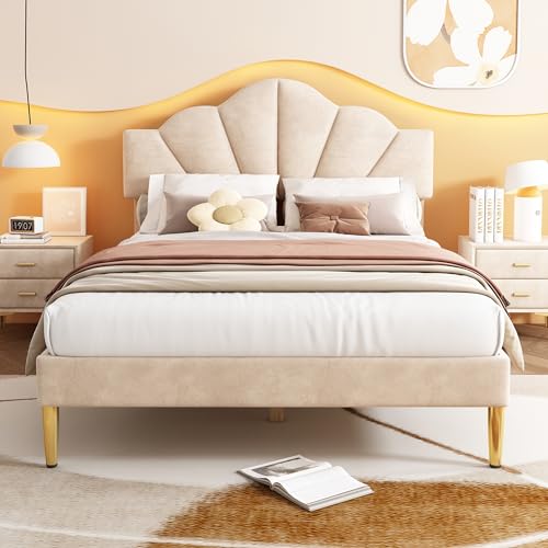 Pangshiyuan Polsterbett 140 x 200 cm mit höhenverstellbarem Kopfteil, Muschel-Design mit goldenen Eisenbeinen, Lattenrost aus Holz, Doppelbett in Beige Pangshiyuan Polsterbett 140 x 200 cm mit höhenverstellbarem Kopfteil, Muschel-Design mit goldenen Eisenbeinen, Lattenrost aus Holz, Doppelbett in Beige von Pangshiyuan