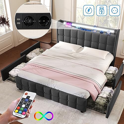 Pangshiyuan Polsterbett 160x200 mit USB-Ladefunktion, LED-Beleuchtung, 4 Schubladen, Stauraumbett mit Lattenrost, Grau, Inklusive Matratze Pangshiyuan Polsterbett 160x200 mit USB-Ladefunktion, LED-Beleuchtung, 4 Schubladen, Stauraumbett mit Lattenrost, Grau, Inklusive Matratze von Pangshiyuan