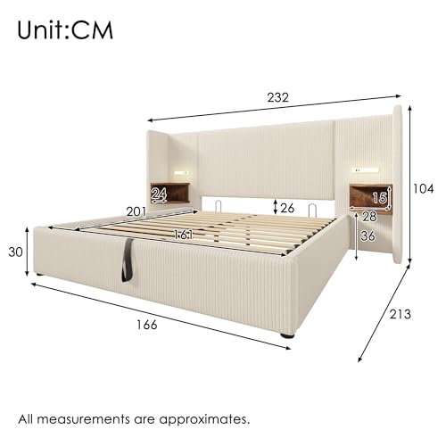 Pangshiyuan Polsterbett Doppelbett 160x200 cm, Mit Nachttisch, Leselampe und USB Type-C Ladefunktion, Stauraumbett, Massivholz und Metall, Beige-Weiß, Mit Matratze Pangshiyuan Polsterbett Doppelbett 160x200 cm, Mit Nachttisch, Leselampe und USB Type-C Ladefunktion, Stauraumbett, Massivholz und Metall, Beige-Weiß, Mit Matratze von Pangshiyuan