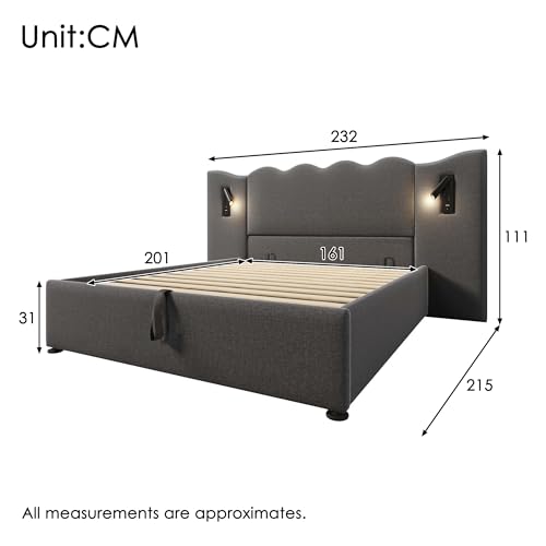 Pangshiyuan Polsterbett Doppelbett 160x200 cm mit Leselampe und USB Type-C Ladefunktion, Stauraumbett mit Massivholz- und Metallrahmen, Grau, Leinen, Ohne Matratze Pangshiyuan Polsterbett Doppelbett 160x200 cm mit Leselampe und USB Type-C Ladefunktion, Stauraumbett mit Massivholz- und Metallrahmen, Grau, Leinen, Ohne Matratze von Pangshiyuan