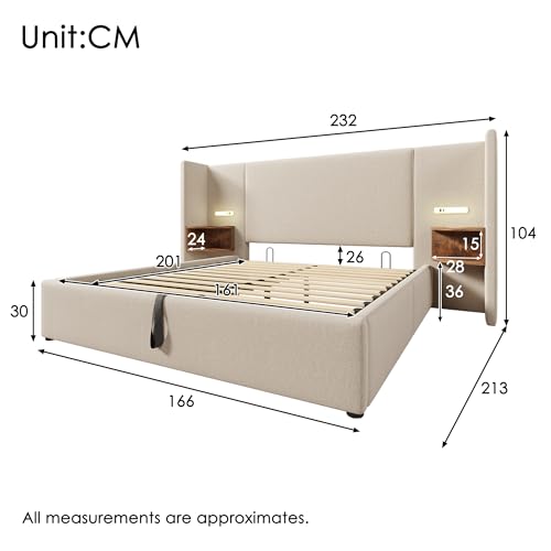 Pangshiyuan Polsterbett Doppelbett 160x200 cm mit Nachttisch, Leselampe und USB Type-C Ladefunktion, Stauraumbett mit Massivholz- und Metallrahmen, Beige, Leinen, Mit Lattenrost Pangshiyuan Polsterbett Doppelbett 160x200 cm mit Nachttisch, Leselampe und USB Type-C Ladefunktion, Stauraumbett mit Massivholz- und Metallrahmen, Beige, Leinen, Mit Lattenrost von Pangshiyuan
