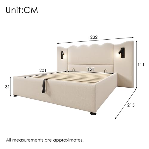 Pangshiyuan Polsterbett Doppelbett 160×200 mit Leselampe, USB Type-C Ladefunktion, Stauraumbett Bettgestell aus Massivholz und Metall, Beige Leinen, Mit Matratze Pangshiyuan Polsterbett Doppelbett 160×200 mit Leselampe, USB Type-C Ladefunktion, Stauraumbett Bettgestell aus Massivholz und Metall, Beige Leinen, Mit Matratze von Pangshiyuan
