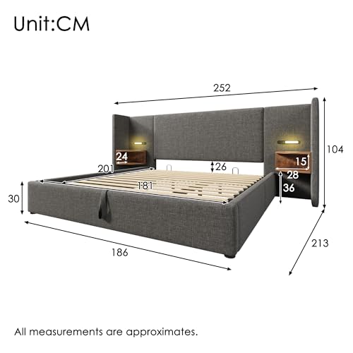 Pangshiyuan Polsterbett Doppelbett 180x200 cm mit Nachttisch, Leselampe und USB Type-C Ladefunktion, Stauraumbett aus Massivholz und Metall, Grau, Leinen, Mit Lattenrost Pangshiyuan Polsterbett Doppelbett 180x200 cm mit Nachttisch, Leselampe und USB Type-C Ladefunktion, Stauraumbett aus Massivholz und Metall, Grau, Leinen, Mit Lattenrost von Pangshiyuan
