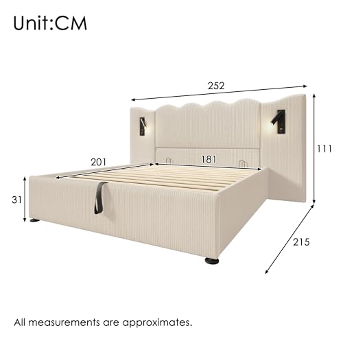 Pangshiyuan Polsterbett Doppelbett 180×200 mit Leselampe, USB Type-C Ladefunktion, Stauraumbett Bettgestell aus Massivholz und Metall, Beige-Weiß, Cordstoff, Ohne Matratze Pangshiyuan Polsterbett Doppelbett 180×200 mit Leselampe, USB Type-C Ladefunktion, Stauraumbett Bettgestell aus Massivholz und Metall, Beige-Weiß, Cordstoff, Ohne Matratze von Pangshiyuan