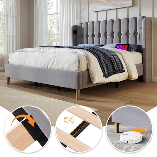 Pangshiyuan Polsterbett Doppelbett mit USB Typ C Ladefunktion, Bettgestell mit Lattenrost, Gepolstertes Bett in Grau, 140x200 cm Bettrahmen für Schlafzimmer und Gästezimmer Pangshiyuan Polsterbett Doppelbett mit USB Typ C Ladefunktion, Bettgestell mit Lattenrost, Gepolstertes Bett in Grau, 140x200 cm Bettrahmen für Schlafzimmer und Gästezimmer von Pangshiyuan