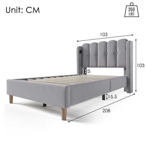 Pangshiyuan Polsterbett Einzelbett mit USB Typ C Ladefunktion, Bettgestell mit Lattenrost, Gepolstertes Bett in Grau, 90x200 cm Jugendbett für Schlafzimmer und Gästezimmer Pangshiyuan Polsterbett Einzelbett mit USB Typ C Ladefunktion, Bettgestell mit Lattenrost, Gepolstertes Bett in Grau, 90x200 cm Jugendbett für Schlafzimmer und Gästezimmer von Pangshiyuan