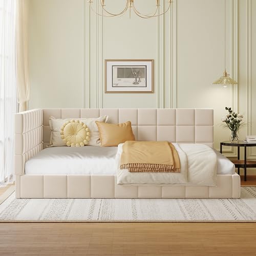 Pangshiyuan Polsterbett Schlafsofa 140x200 cm mit Lattenrost, Multifunktionales Polsterbett mit Rückenlehne und Armlehnen, Teddystoff, Beige, für Kinderzimmer, Gästezimmer Pangshiyuan Polsterbett Schlafsofa 140x200 cm mit Lattenrost, Multifunktionales Polsterbett mit Rückenlehne und Armlehnen, Teddystoff, Beige, für Kinderzimmer, Gästezimmer von Pangshiyuan