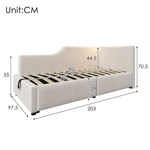 Pangshiyuan Polsterbett Tagesbett 90x190cm mit hydraulischem Stauraum, Leselicht & USB-C-Ladefunktion, Kinderbett Jugendbett Bettgestell mit Lattenrost aus Holz, Beige Pangshiyuan Polsterbett Tagesbett 90x190cm mit hydraulischem Stauraum, Leselicht & USB-C-Ladefunktion, Kinderbett Jugendbett Bettgestell mit Lattenrost aus Holz, Beige von Pangshiyuan