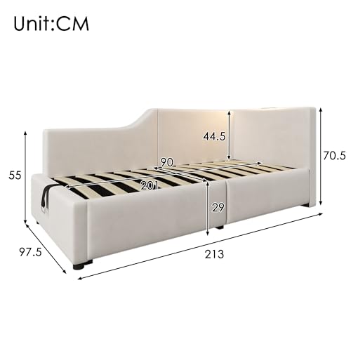 Pangshiyuan Polsterbett Tagesbett 90x200cm, Schlafsofa mit hydraulischem Stauraum, Leselicht & USB-C-Ladefunktion, Kinderbett Jugendbett Bettgestell mit Lattenrost aus Holz, Beige Pangshiyuan Polsterbett Tagesbett 90x200cm, Schlafsofa mit hydraulischem Stauraum, Leselicht & USB-C-Ladefunktion, Kinderbett Jugendbett Bettgestell mit Lattenrost aus Holz, Beige von Pangshiyuan