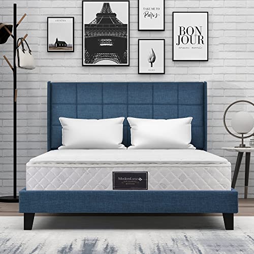 Pangshiyuan Polsterbett mit gepolstertem Kopfteil, Doppelbett mit Lattenrost, 140x200 cm, Blau Leinen, mittelfest, mit Federkernmatratze für Erwachsene & Jugendliche Pangshiyuan Polsterbett mit gepolstertem Kopfteil, Doppelbett mit Lattenrost, 140x200 cm, Blau Leinen, mittelfest, mit Federkernmatratze für Erwachsene & Jugendliche von Pangshiyuan