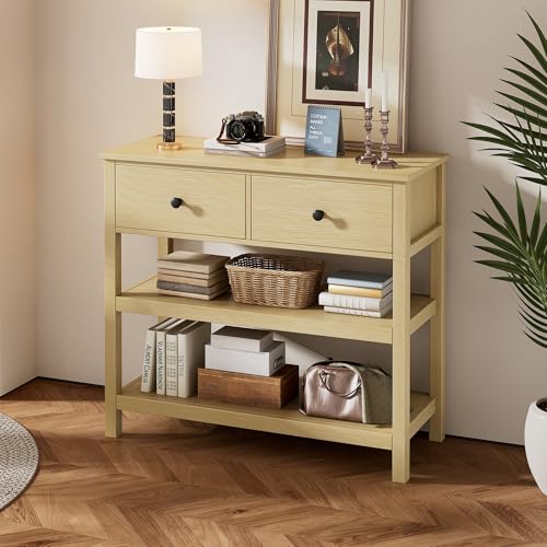 Pangshiyuan Retro Konsolentisch mit MDF, Schmaler Konsolentisch mit Schubladen und offenen Regalen, Flurmöbel Wohnzimmer Eingang, Natur, 85.0x35.0x77.0cm Pangshiyuan Retro Konsolentisch mit MDF, Schmaler Konsolentisch mit Schubladen und offenen Regalen, Flurmöbel Wohnzimmer Eingang, Natur, 85.0x35.0x77.0cm von Pangshiyuan
