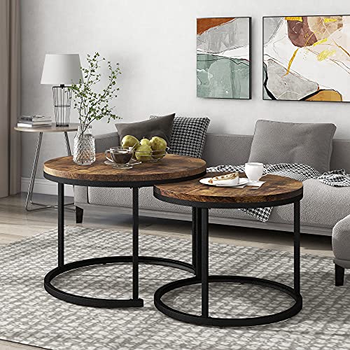 Pangshiyuan Runder Couchtisch 2er Set Satz Couchtisch Wohnzimmer Runder geschachtelter Beistelltisch 2 Runder Beistelltisch (Braun),P,p von Pangshiyuan