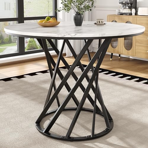 Pangshiyuan Runder Esstisch 80x80x76cm, Küchentisch mit MDF marmorierter Tischplatte, Metallbeine, geeignet für Esszimmer, Wohnzimmer, für 4 Personen, Schwarze Tischbeine Pangshiyuan Runder Esstisch 80x80x76cm, Küchentisch mit MDF marmorierter Tischplatte, Metallbeine, geeignet für Esszimmer, Wohnzimmer, für 4 Personen, Schwarze Tischbeine von Pangshiyuan