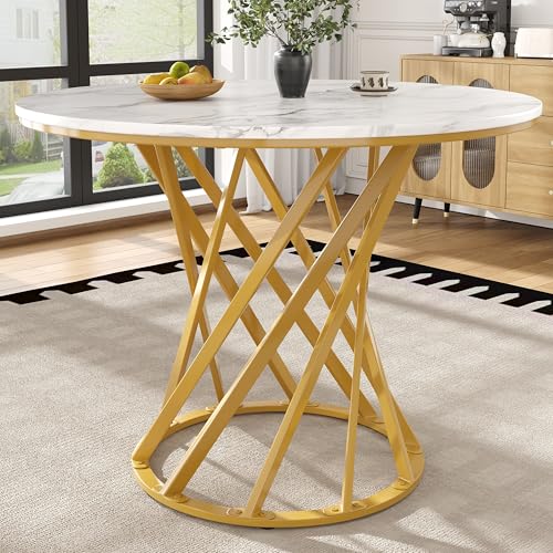 Pangshiyuan Runder Esstisch 80x80x76cm mit MDF marmorierter Tischplatte, Metallbeine in Gold, Küchentisch für 4 Personen, für Esszimmer, Wohnzimmer, runder Kaffeetisch Pangshiyuan Runder Esstisch 80x80x76cm mit MDF marmorierter Tischplatte, Metallbeine in Gold, Küchentisch für 4 Personen, für Esszimmer, Wohnzimmer, runder Kaffeetisch von Pangshiyuan