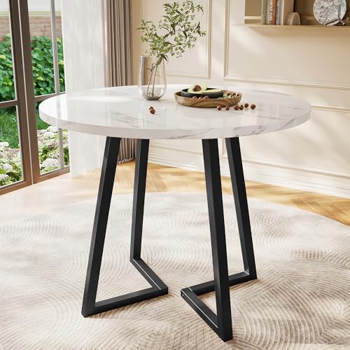 Pangshiyuan Runder Esstisch mit MDF-Tischplatte, Modernes Marmor-Muster, Einzigartiges Metallgestell, Verstellbare Tischbeine, für Esszimmer, Wohnzimmer und Büro, Weiß/Schwarz, 80cm Durchmesser Pangshiyuan Runder Esstisch mit MDF-Tischplatte, Modernes Marmor-Muster, Einzigartiges Metallgestell, Verstellbare Tischbeine, für Esszimmer, Wohnzimmer und Büro, Weiß/Schwarz, 80cm Durchmesser von Pangshiyuan
