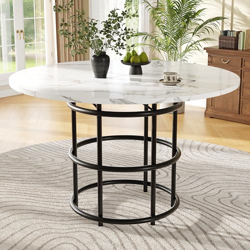 Pangshiyuan Runder Esstisch mit Marmor MDF Tischplatte und schwarzen Metallbeinen, Küchentisch für 4-6 Personen, Geometrische Ring-Tischbeine, 100x100x76cm, Esszimmer und Wohnzimmer Pangshiyuan Runder Esstisch mit Marmor MDF Tischplatte und schwarzen Metallbeinen, Küchentisch für 4-6 Personen, Geometrische Ring-Tischbeine, 100x100x76cm, Esszimmer und Wohnzimmer von Pangshiyuan