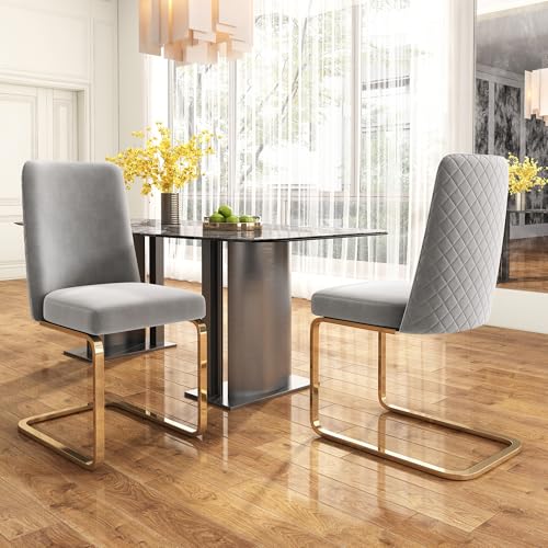 Pangshiyuan Samt-Esszimmerstuhl, 2er-Set, Modernes Design, Diamant-Rücken, Goldene Metallbeine, Komfortabel, Lounge-Stuhl für Wohnzimmer, Schlafzimmer, Grau Pangshiyuan Samt-Esszimmerstuhl, 2er-Set, Modernes Design, Diamant-Rücken, Goldene Metallbeine, Komfortabel, Lounge-Stuhl für Wohnzimmer, Schlafzimmer, Grau von Pangshiyuan