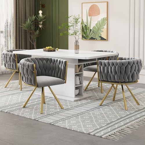 Pangshiyuan Samt-Esszimmerstuhl, 4er Set, Drehstuhl mit 360° Funktion, Ergonomisches Design, Metallbeine, Grau und Gold, Luxuriöser Freizeitstuhl Pangshiyuan Samt-Esszimmerstuhl, 4er Set, Drehstuhl mit 360° Funktion, Ergonomisches Design, Metallbeine, Grau und Gold, Luxuriöser Freizeitstuhl von Pangshiyuan