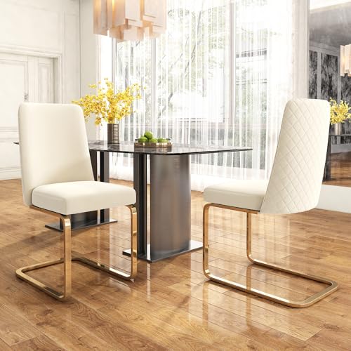 Pangshiyuan Samt-Esszimmerstuhl, 4er-Set, Luxuriös, Diamant-Rücken-Design, Goldene Metallbeine, Komfortabel, Lounge-Stuhl, Beige von Pangshiyuan