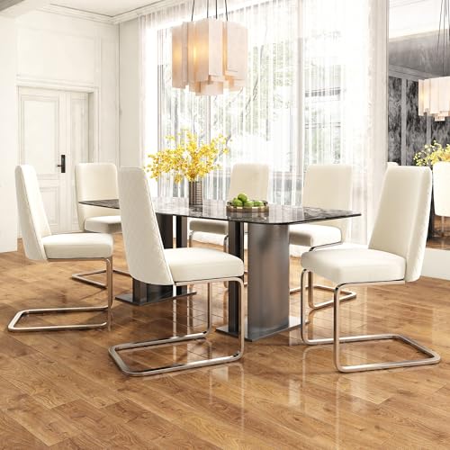 Pangshiyuan Samt-Esszimmerstuhl, 6er-Set, Modernes Design, Diamant-Rücken, Goldene Metallbeine, Komfortabel, Lounge-Stuhl, Beige von Pangshiyuan