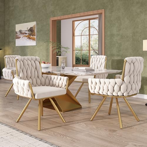 Pangshiyuan Samt-Esszimmerstuhl 4er Set mit 360°-Drehfunktion, Komfortabler Drehstuhl für Esszimmer und Wohnzimmer, Ergonomischer Sessel mit Armlehnen und Metallbeinen, Beige Pangshiyuan Samt-Esszimmerstuhl 4er Set mit 360°-Drehfunktion, Komfortabler Drehstuhl für Esszimmer und Wohnzimmer, Ergonomischer Sessel mit Armlehnen und Metallbeinen, Beige von Pangshiyuan