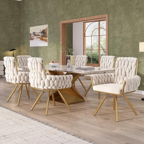 Pangshiyuan Samt-Esszimmerstuhl 6er Set mit 360°-Drehfunktion, Komfortabler Drehstuhl mit Armlehnen, Stabile Metallbeine, Beige, Modernes Design, Für Esszimmer und Wohnzimmer Pangshiyuan Samt-Esszimmerstuhl 6er Set mit 360°-Drehfunktion, Komfortabler Drehstuhl mit Armlehnen, Stabile Metallbeine, Beige, Modernes Design, Für Esszimmer und Wohnzimmer von Pangshiyuan