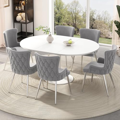 Pangshiyuan Samt-Esszimmerstuhl 6er Set mit Metallbeinen, Luxus-Lounge Stuhl für Wohnzimmer, Schlafzimmer, Esszimmer, Modernes Design, Grau Pangshiyuan Samt-Esszimmerstuhl 6er Set mit Metallbeinen, Luxus-Lounge Stuhl für Wohnzimmer, Schlafzimmer, Esszimmer, Modernes Design, Grau von Pangshiyuan
