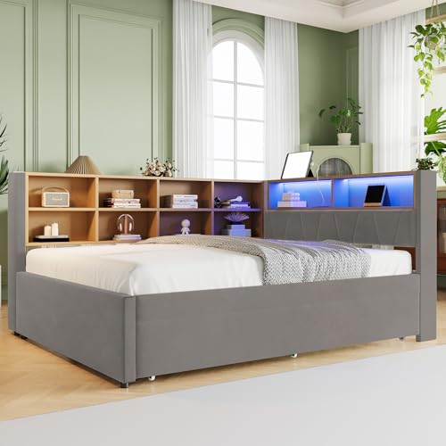 Pangshiyuan Schlafsofa 140x200 mit Ausziehbett 90x190, Multifunktionales Einzelbett mit LED-Leuchten und Ladeanschlüssen, Stauraum, Flanell, Dunkelgrau Pangshiyuan Schlafsofa 140x200 mit Ausziehbett 90x190, Multifunktionales Einzelbett mit LED-Leuchten und Ladeanschlüssen, Stauraum, Flanell, Dunkelgrau von Pangshiyuan