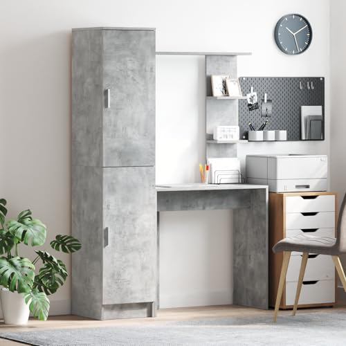 Pangshiyuan Schreibtisch mit Stauraum, Betongrau Holzwerkstoff, 2 Türen, Verstellbare Regale, Modernes Design, Für Home Office, 120x60x75 cm Pangshiyuan Schreibtisch mit Stauraum, Betongrau Holzwerkstoff, 2 Türen, Verstellbare Regale, Modernes Design, Für Home Office, 120x60x75 cm von Pangshiyuan