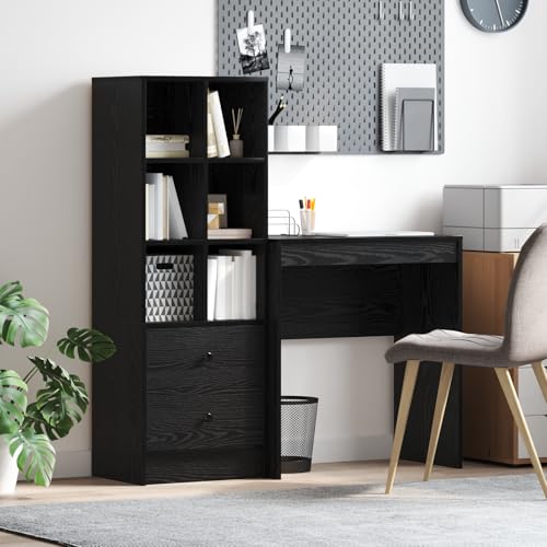 Pangshiyuan Schreibtisch mit Stauraum, Holzwerkstoff, 2 Schubladen, 6 Fächer, Kratzfeste Oberfläche, Kompakt, Wandmontage, Für Home Office, Schwarz, 70x40x75 cm Pangshiyuan Schreibtisch mit Stauraum, Holzwerkstoff, 2 Schubladen, 6 Fächer, Kratzfeste Oberfläche, Kompakt, Wandmontage, Für Home Office, Schwarz, 70x40x75 cm von Pangshiyuan