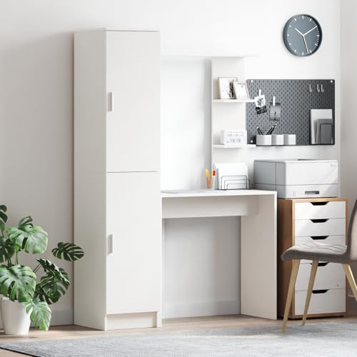Pangshiyuan Schreibtisch mit Stauraum, Weiß Holzwerkstoff, 2 Türen, Modernes Design, Verstellbare Regale, Für Home Office, 120x60x75 cm Pangshiyuan Schreibtisch mit Stauraum, Weiß Holzwerkstoff, 2 Türen, Modernes Design, Verstellbare Regale, Für Home Office, 120x60x75 cm von Pangshiyuan