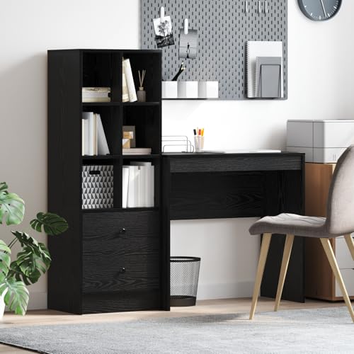 Pangshiyuan Schreibtisch mit Stauraum aus Holzwerkstoff, Schwarz Eiche, 2 Schubladen, 4 Regale, Kompaktes Design, Für Home Office, Modern, 70x40x75 cm Pangshiyuan Schreibtisch mit Stauraum aus Holzwerkstoff, Schwarz Eiche, 2 Schubladen, 4 Regale, Kompaktes Design, Für Home Office, Modern, 70x40x75 cm von Pangshiyuan