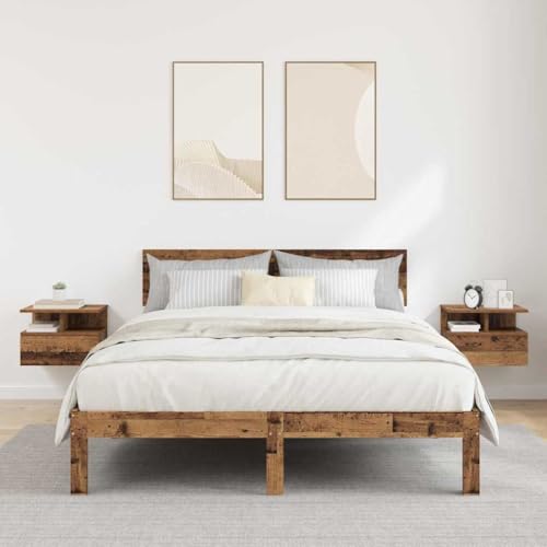 Pangshiyuan Schwebende Nachttische 2er Set aus Massivholz mit Rustikalem Look, Wandmontage, Schlafzimmer Kommode mit Stauraum, Braun, 31W x 40D x 27H cm Pangshiyuan Schwebende Nachttische 2er Set aus Massivholz mit Rustikalem Look, Wandmontage, Schlafzimmer Kommode mit Stauraum, Braun, 31W x 40D x 27H cm von Pangshiyuan