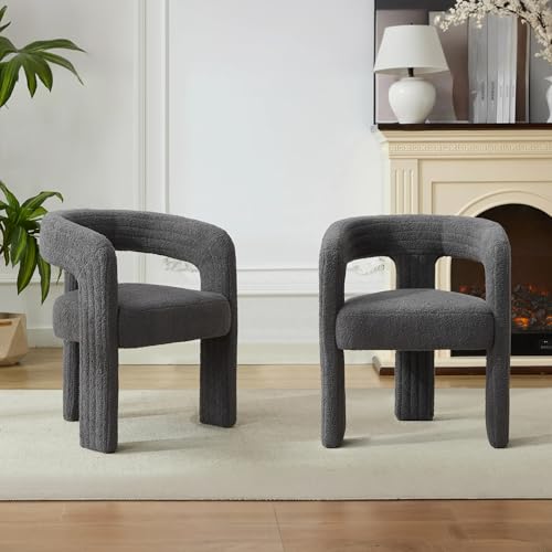 Pangshiyuan Sessel Set aus Kunstpelz mit Armlehne, Sherpa Stoff, flauschig gepolstert, ergonomisches Design, Lesesessel für Wohnzimmer, Schlafzimmer, Grau, 2er Set, 75x62.5x47 cm von Pangshiyuan
