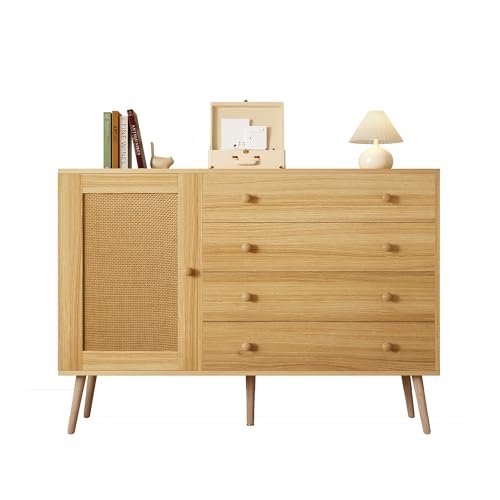 Pangshiyuan Sideboard Kommode 120x40x83 cm, Holzoptik mit 4 Schubladen & 1 Tür, Rattan-Textur, hohe Beine, Stauraum für Wohnzimmer Schlafzimmer Flur Pangshiyuan Sideboard Kommode 120x40x83 cm, Holzoptik mit 4 Schubladen & 1 Tür, Rattan-Textur, hohe Beine, Stauraum für Wohnzimmer Schlafzimmer Flur von Pangshiyuan