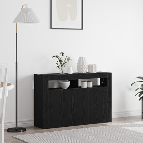 Pangshiyuan Sideboard Schwarz Eiche, 3 Türen, LED-Beleuchtung, 8 Fächer, Stauraum, Wohnzimmer, 116 x 30 x 75 cm Pangshiyuan Sideboard Schwarz Eiche, 3 Türen, LED-Beleuchtung, 8 Fächer, Stauraum, Wohnzimmer, 116 x 30 x 75 cm von Pangshiyuan