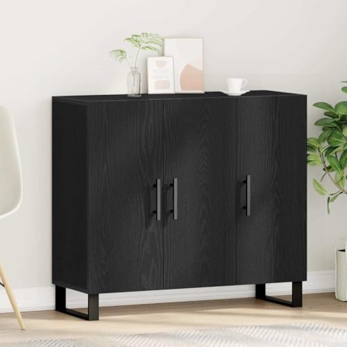Pangshiyuan Sideboard Schwarze Eiche mit 3 Türen, Rustikales Buffet aus Holzwerkstoff und Metall, Stauraum für Esszimmer oder Wohnzimmer, 90W x 34D x 80H cm Pangshiyuan Sideboard Schwarze Eiche mit 3 Türen, Rustikales Buffet aus Holzwerkstoff und Metall, Stauraum für Esszimmer oder Wohnzimmer, 90W x 34D x 80H cm von Pangshiyuan