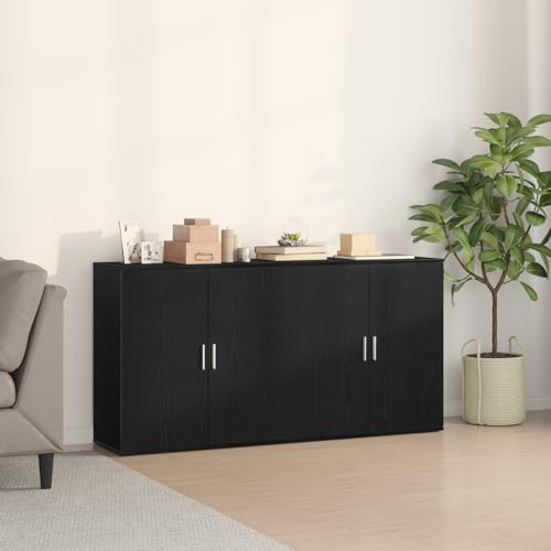 Pangshiyuan Sideboard-Set aus Holzwerkstoff mit 4 Türen, Stauraum für Deko und Geschirr, modernes Design, schwarzes Eichenholz-Finish, Esszimmer, 79 x 38 x 80 cm (2 Stück) von Pangshiyuan