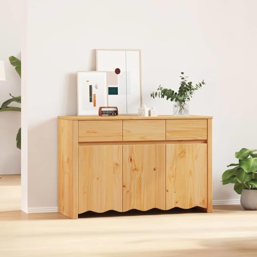 Pangshiyuan Sideboard aus Massivholz Kiefer mit 3 Türen, Modernes Design für Esszimmer und Wohnzimmer, Stauraum für Geschirr und Deko, Braun, 114W x 43D x 75.5H cm Pangshiyuan Sideboard aus Massivholz Kiefer mit 3 Türen, Modernes Design für Esszimmer und Wohnzimmer, Stauraum für Geschirr und Deko, Braun, 114W x 43D x 75.5H cm von Pangshiyuan