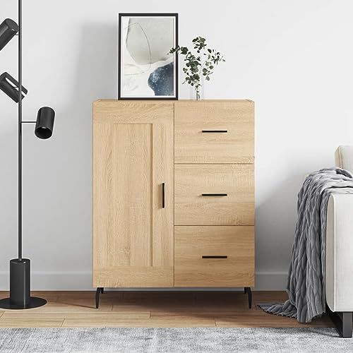 Pangshiyuan Sideboard mit 2 Fächern und 3 Schubladen, Holzwerkstoff in Sonoma-Eiche, Modernes Wohnzimmer Buffetschrank mit Metallbeinen, Stauraum Möbel für Flur oder Esszimmer, 69.5W x 34D x 90H cm Pangshiyuan Sideboard mit 2 Fächern und 3 Schubladen, Holzwerkstoff in Sonoma-Eiche, Modernes Wohnzimmer Buffetschrank mit Metallbeinen, Stauraum Möbel für Flur oder Esszimmer, 69.5W x 34D x 90H cm von Pangshiyuan