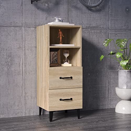 Pangshiyuan Sideboard mit 2 Schubladen und 2 Fächern, Holzwerkstoff in Sonoma-Eiche Optik, Klassisches Wohnzimmer Buffet mit Stabilem Design, Küchen Sideboard, 34.5W x 34D x 90H cm von Pangshiyuan
