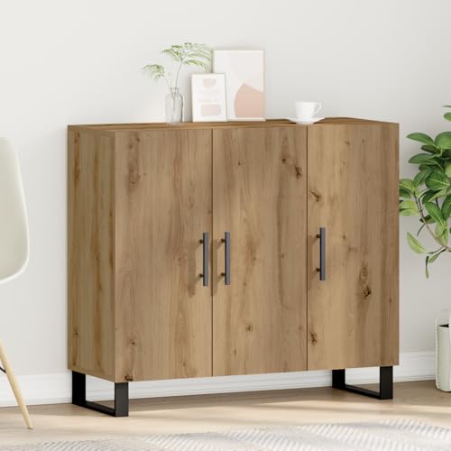 Pangshiyuan Sideboard mit 3 Türen aus Holzwerkstoff, modernes Design, Stauraum für Esszimmer, Eichenoberfläche, schwarzer Metallrahmen, 90x34x80 cm Pangshiyuan Sideboard mit 3 Türen aus Holzwerkstoff, modernes Design, Stauraum für Esszimmer, Eichenoberfläche, schwarzer Metallrahmen, 90x34x80 cm von Pangshiyuan